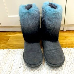 BEARPAW Women’s Umbre Gray Winter Mid Calf Fur Boots US size 10